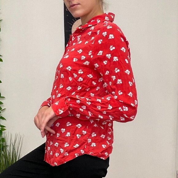 & Other Stories Floral Button-Up Shirt Long Sleeve Size 10 Red - Picture 2 of 5
